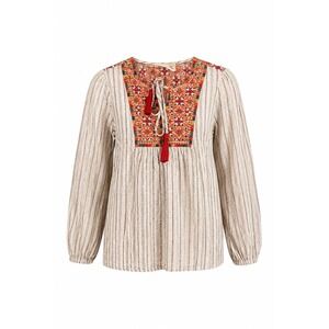 Savanna Jane Embroidered Striped Blouse Small
